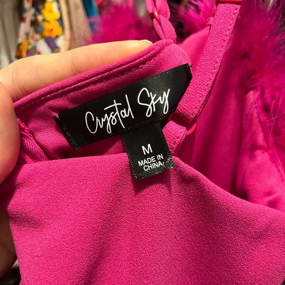 Pink midi dress with feathers - Picture 4 of 4